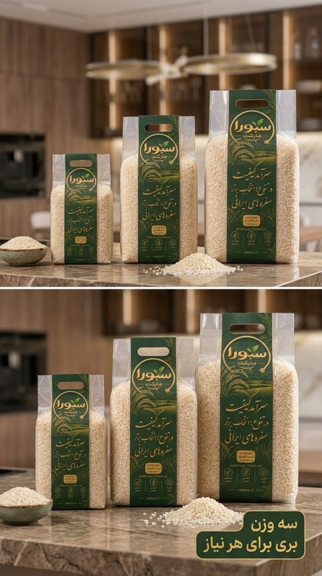 برنج دانه بلند اقتصادی وکیوم شده سبورامارکت در سه وزن متفاوت